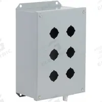 SCHNEIDER ELECTRIC Control Station Enclosure: 30mm, 6 Holes, Carbon Steel, NEMA 13/3 (MPN 9001KYAF6). Key specifications — attr211299: SCHNEIDER; attr1043605: Oil-Tight and Dust-Tight.