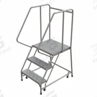 BALLYMORE Rolling Ladder: 2.5 ft Platform Ht, Assembled, Aluminum, Wt-Actuated, Perforated (MPN WLAR103246-D4). Key specifications — Includes Handrails: Handrails Included; Material: Aluminum; Brand: BALLYMORE; Color: Gray.