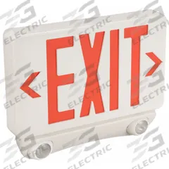 Exit Sign with Emergency Lights: White, 1 or 2 Faces, Red, LED, Ceiling/Wall, Nickel Cadmium (MPN 40CP85). Key specifications — Voltage: 120/277V AC; Self Diagnostics: No; Housing Color: White; Brand: APPROVED VENDOR; Directional Indicators: Universal Field Selectable Chevrons; Lighting Technology: LED; Remote Capable: No; Text Color: Red.