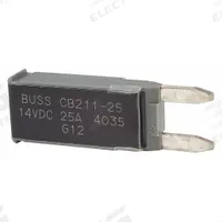 Automotive Circuit Breaker: CB211, 14V DC, 25 A, Blade (MPN CB211-25). Key specifications — Series: CB211; Voltage: 14V DC; Interrupt Rating: 25 A; Terminal Connection: Blade; Circuit Breaker Type: Type I Footprint Circuit Breaker; Brand: BUSSMANN.