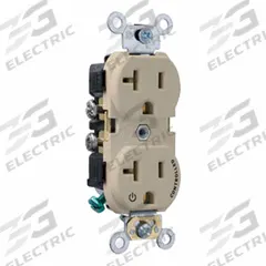 LEVITON Duplex Receptacle Outlet: Duplex, 5-20, Ivory, 125V AC, 20 A, 2 Pole / 3 Wire (MPN CR020-1PI)