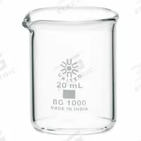 APPROVED VENDOR Beaker: 20 mL, 0.6 fl oz, A, Low Form, Type I, Colorless, Borosilicate Glass (MPN BG1000-20). Key specifications — attr1371034: Type I; attr1371051: APPROVED VENDOR; attr1371062: Colorless.