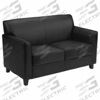 FLASH FURNITURE Sofa: Black, Black, Faux Leather, Wood, 42 in Seat Wd, 19 1/2 in Seat Dp (MPN BT-827-2-BK-GG)