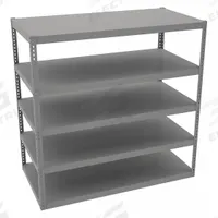 TENNSCO Boltless Shelving: Standalone, Extra-Heavy-Duty, 72 in x 36 in, 72 in Overall Ht, 5 Shelves (MPN RXHS-723672). Key specifications — Finish: Powder Coated; Maximum Post Load Capacity: 13,000 lb with Beam Evenly Spaced at 24 in; Decking Material: Steel; Color: Medium Gray; Beam Profile: Channel; Brand: TENNSCO; Side Panel: Open.