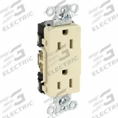 HUBBELL Receptacle: Decorator Duplex, 5-15, Ivory, 125V AC, 15 A, 2 Pole / 3 Wire (MPN DR15I)