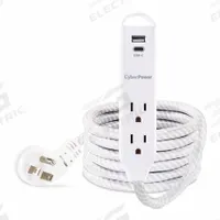 CYBER POWER Outlet Strip: 2 Outlets, 6 ft Cord Lg, 400 J Rated Energy, 15 A Current, White, 5-15P (MPN GC206UCW). Key specifications — Brand: CYBER POWER; Mounting Style: Grommet Hole.