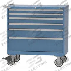 LISTA Modular Drawer Cabinet: 40 1/4 in x 22 1/2 in x 43 1/4 in, 6 Drawers, Tubular, Adj Dividers (MPN HS07-0602A-MBKABB). Key specifications — Cabinet Color: Bright Blue; Frame Assembled: Assembled; Base Type: Casters; Drawer Inside Height: (1) 9 in; Drawer HxWxD: (2) 2 in x 36 in x 18 in; Drawer Handle Type: Tubular; Cabinet Material: Steel; Cabinet Finish: Powder Coated.