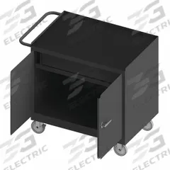 DURHAM MFG Mobile Cabinet Workbench: 36 in x 24 in, Rubber, 1,200 lb Overall Load Capacity, Gray (MPN 3115-RM-95). Key specifications — Included Components: Handle on Side; Assembly: Fully Assembled; Brand: DURHAM MFG.