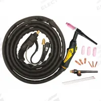 ESAB TIG Torch Outfit: Air-Cooled, TXH-201, 12 1/2 ft (MPN 0558102493). Key specifications — Brand: ESAB; Manufacturer Part Number: 0558102493; Neck Type: Rigid; Gas Valve (Table): Without.