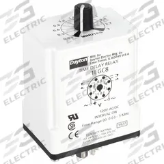 DAYTON Single Function Time Delay Relay: Socket Mounted, 120V AC/DC, 10 A, 8 Pins/Terminals (MPN 1EGC8). Key specifications — Brand: DAYTON.