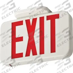 LED Exit Sign: LED, White, Red/Green, 1 or 2 Faces, End, Not Battery Powered, Without Battery Backup (MPN EXRG). Key specifications — Voltage: 120/277 V AC; Directional Indicators: Universal Field Selectable Chevrons; Text Color: Red/Green; Brand: LITHONIA LIGHTING; Emergency Battery Backup: No; Housing Color: White; Lighting Technology: LED; Self Diagnostics: No.