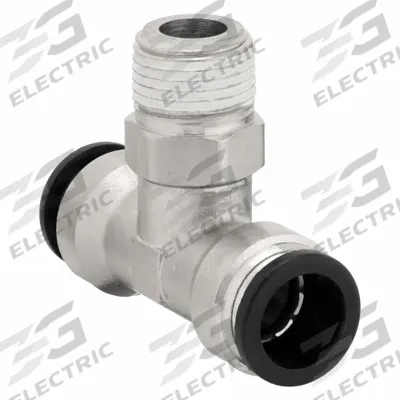 PARKER Push-Fit Tee Fitting: 1/4 in Pipe x 1/2 in OD x 1/4 in OD Size - Nickel-Plated Brass Tube Fittings