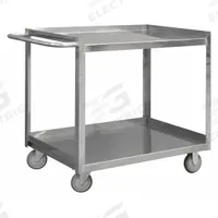 APPROVED VENDOR Utility Cart: 600 lb, 30 in L x 16 in W Shelf, 2 Shelves, Silver, Flat (MPN SRSC2016302FLD4PU). Key specifications — Caster/Wheel Configuration: (4) Swivel; Brand: APPROVED VENDOR; Caster Wheel/Tread Material: Polyurethane.