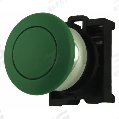EATON Mushroom Head Push Button: Green, 22 mm Mounting Size, Metallic - Mushroom-Head Push-Button Operators