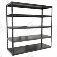 HALLOWELL Boltless Shelving: Standalone, Extra-Heavy-Duty, 96 in x 36 in, 96 in Overall Ht, Steel (MPN HCR963696-5ME). Key specifications — Finish: Powder Coated; Maximum Post Load Capacity: 6,000 lb with Beams Evenly Spaced at 21 in; Decking Material: Steel; Color: Black; Beam Profile: Angle; Brand: HALLOWELL; Side Panel: Open.