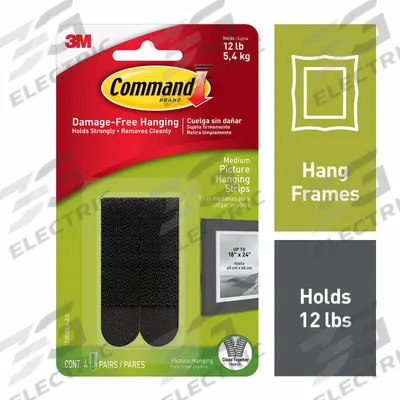 COMMAND Medium Picture Hanging Strip: 0.75 in Overall Wd, 2.75 in Overall Lg, Black - Picture-Hanging & Adhesive Hook Replacement Pieces