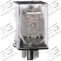 SCHNEIDER General Purpose Relay: Socket Mounted, 10 A Current Rating, 24V DC, DPDT, 8 Pins/Terminals (MPN 750XBXRC-24D). Key specifications — Brand: SCHNEIDER; Base Type: Octal; Mounting Style: Plug-In; Pin Shape: Round; Electrical Connection: 8-Pin Terminal; Manufacturer Part Number: 750XBXRC-24D; Operating Current: 5 A at 250V AC-1 (1 NC Resistive Load Conforming to IEC); Series: 750R Series.