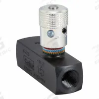 PARKER Hydraulic Flow Control Valve: 5 gpm Max Flow Rate, 1/4 in NPT, 1/4 in NPT, Steel, Control (MPN F400S). Key specifications — attr1018158: Manual; attr1018114: Rotary Knob; attr1018116: Steel; attr1018117: PARKER.