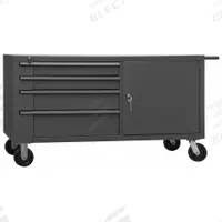 DURHAM MFG Mobile Cabinet Workbench: 66 in x 33 in, Steel, 4,000 lb Overall Load Capacity, Gray (MPN MBC-3060-95). Key specifications — Included Components: Handle on Side; Assembly: Fully Assembled; Brand: DURHAM MFG.