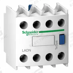 SCHNEIDER Auxiliary Contact Block: 1NO/3NC, 10 A Max Current (AC), Front Mount, Front-Mounted (MPN LADN13). Key specifications — Brand: SCHNEIDER; Compatible with Series: TeSys.