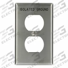 LEVITON Wall Plate: Duplex Outlet, 1 Gang, Std Size (MPN 84003-IG). Key specifications — Brand: LEVITON; Material: Stainless Steel.