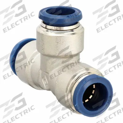 AIGNEP USA Push-Fit Tee Fitting: 3/8 in OD x 3/8 in OD x 3/8 in OD Size, Brass, Silver - Nickel-Plated Brass Tube Fittings