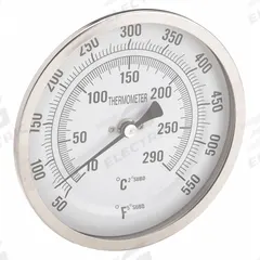 APPROVED VENDOR Dial Thermometer: 50°F to 550°F /10°C to 290°C, 2.5 in Stem Lg, 5 in Dial Dia (MPN 1NGE3). Key specifications — Accuracy: ±1.5% Above 451 °F; Brand: APPROVED VENDOR.