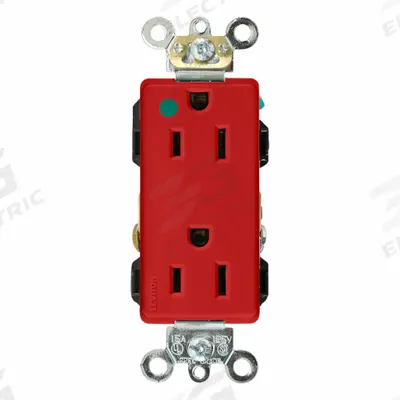 LEVITON Plugs and Receptacles: Duplex, 5-15, Red, 125V AC, 15 A, 2 Pole / 3 Wire (MPN 16262-HGR) - General Purpose Receptacles