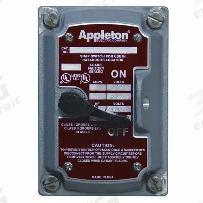 APPLETON ELECTRIC Motor Starter Switch: 2 Poles, 20 A, 0.75 in Hub Dia - Enclosed Hazardous-Location Manual Motor Switches