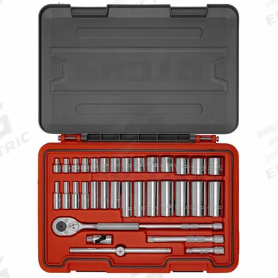 PROTO Socket Set: 3/8 in Drive, 34 Piece, SAE - SAE Socket Sets with Drive Tools