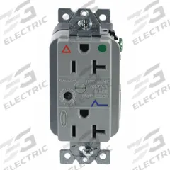 HUBBELL Receptacle: Hospital Grade Fed. Spec., Duplex, 5-20R, Gray, 125V AC, 20 A, 2 Pole / 3 Wire (MPN IG8362GYSA)