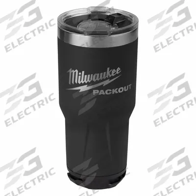 MILWAUKEE Tumbler: 30 oz Capacity, Black, Metal, 8 in Overall Ht, 4 1/8 in Overall Dia - Insulated Stainless Steel Water Bottles