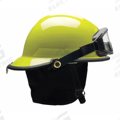 BULLARD Fire Helmet: Lime, Fiberglass, Modern Rear Brim, Chin Strap