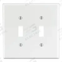 LEVITON Wall Plate: Toggle, 2 Gang, White, Midsize Size (MPN PJ2-W). Key specifications — Brand: LEVITON; Material: Nylon.