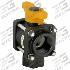BANJO Manual Three-Way Ball Valve: 1 1/2 in, Polypropylene, L Flow, FNPT x FNPT x FNPT, Three-Piece (MPN V150BL). Key specifications — Brand: BANJO; Handle: Lever.