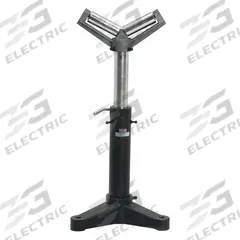 JET Material Support Stand: 5 in Roller Wd, 22 in Overall Wd, 23 1/2 in Min. Ht, 38 1/2 in Max. Ht (MPN 414122). Key specifications — Brand: JET; Stand Material: Steel; Color: Black; Overall Length: 22 in.
