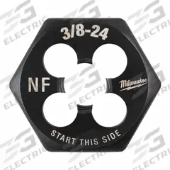 MILWAUKEE Hex Threading Die: 3/8"-24 UNF, 1 in Hex Wd, Black Oxide Carbon Steel (MPN 49-57-5351)