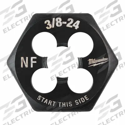 MILWAUKEE Hex Threading Die: 3/8"-24 UNF, 1 in Hex Wd, Black Oxide Carbon Steel (MPN 49-57-5351) - Solid Hex Rethreading Dies