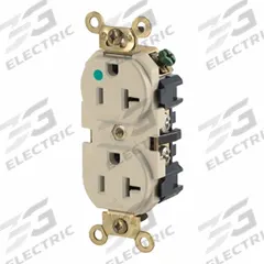 LEVITON Plugs and Receptacles: Hospital Grade, Duplex, 5-20R, Ivory, 125V AC, 20 A, 2 Pole / 3 Wire (MPN MRI83-I)