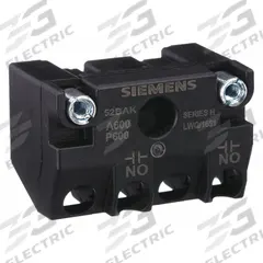 SIEMENS Contact Block: 30 mm Panel Mounting Size, 1NO, Momentary, Universal Series, Screw Terminals (MPN 52BAK). Key specifications — Switch Action: Momentary; Terminal Connection Type: Screw Terminals; Brand: SIEMENS; Compatible with Series: Universal.