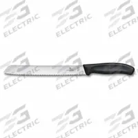 VICTORINOX Bread Knife: Serrated, 13 3/8 in Overall Lg, High Carbon Stainless Steel Blade, Stamped (MPN 6.8633.21B). Key specifications — Brand: VICTORINOX; Blade Material: High Carbon Stainless Steel; Blade Type: Serrated; Edge Style: Wavy Edge; Forged/Stamped: Stamped; Handle Color: Black; Handle Material: Thermoplastic; Knife Type: Bread Knife.