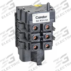 CONDOR USA, INC Thermal Overload (MPN SK-R3/4.0). Key specifications — Brand: CONDOR USA, INC; Max Current Setting: 4 A; Min Current Setting: 2.5 A; Phase: Three; Product Type: Thermal Overload for MDR 3 Pressure Switch; Voltage: 600V AC; Manufacturer Part Number: SK-R3/4.0.