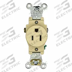 LEVITON Plugs and Receptacles: Single, 5-15, Ivory, 125V AC, 15 A, 2 Pole / 3 Wire (MPN 5251-I)