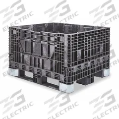 BUCKHORN Collapsible Bulk Container: 24.3 cu ft, 47 5/8 in x 39 3/4 in x 33 7/8 in, Lid Not Included (MPN BH4840342010000). Key specifications — Brand: BUCKHORN; Stackable: Stacking Capable; Shape: Rectangular; Runner Location: Long Side; Fork Entry: 4-Way Entry; Container Wall Type: Solid; Mobility: Stationary; Collapsible: Collapsible.