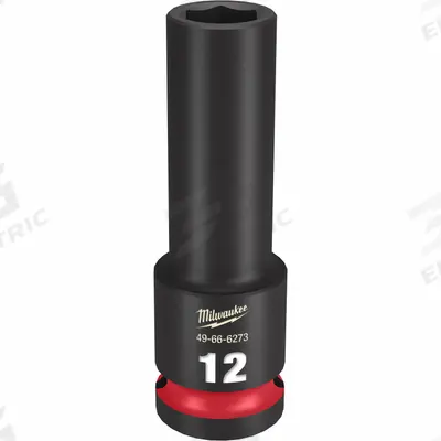 MILWAUKEE Deep Impact Socket: 1/2 in Drive Size, Metric, 12 mm Socket Size, 6-Point - 1/2" Drive Impact Sockets