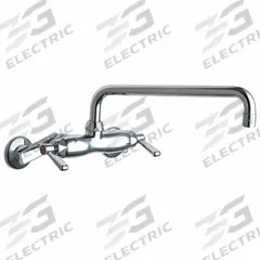 CHICAGO FAUCETS Low Arc Service Sink Faucet: Wall, Centerset, Cast Brass, Polished Chrome (MPN 445-L12ABCP). Key specifications — Color/Finish: Polished Chrome; Includes: Mounting Hardware.