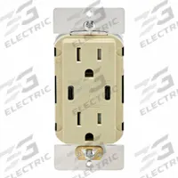 USB Receptacle: Decorator Duplex, 5-15R, USB Type C, Ivory, 125V AC, 15 A (MPN T5636-I). Key specifications — Brand: LEVITON.