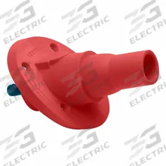 Single Pole Receptacle: Red, Angled Ball Nose Mating, Threaded Stud Termination, 600V AC/600V DC (MPN 22R24-SR). Key specifications — Series: 22; Receptacle Gender: Female; Brand: LEVITON.