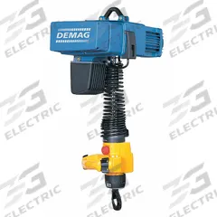 DEMAG Electric Chain Hoist: H4 - Heavy Duty, 480V AC, Hook Mounted - No Trolley, 9 ft Max Lifting Lg (MPN DCMS Pro 2-250-1/1 H2.8 VS16-30-480/60). Key specifications — Brand: DEMAG; Includes: Chain Container; Operating Voltage: 480V AC; Headroom Clearance: 28 in - 30 in.