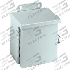 WIEGMANN Enclosure: Steel, 12 in x 12 in x 6 in, 3R, Solid Cover, Hinged, Included, Painted (MPN RHC121206). Key specifications — Brand: WIEGMANN; Closure Method: Padlock Hasp; Knockouts: Included.